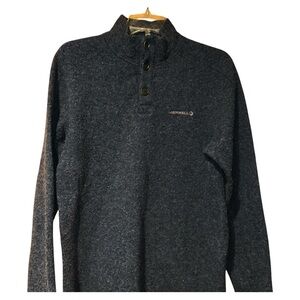 Merrell Men’s Navy Fleece Knit Pullover Top Large 3‎ Button Mock Neck Outdoor